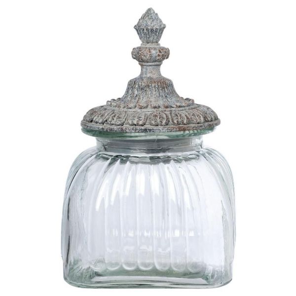 БАНКА С КРЫШКОЙ JAR ERNESTINE ANTIC GREY D16XH26CM GLASS+RESIN COTE TABLE, АРТИКУЛ 1810