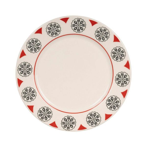 ДЕСЕРТНАЯ ТАРЕЛКА Розетт, COMPTOIR DE FAMILLE,  DESSERT PLATE ROSETTE GREY+RED D22.5CM EARTHENWARE, АРТИКУЛ 200910