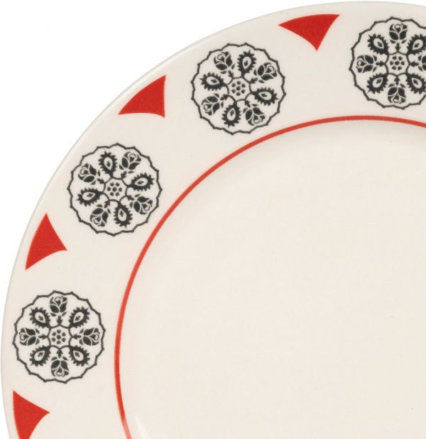 ДЕСЕРТНАЯ ТАРЕЛКА Розетт, COMPTOIR DE FAMILLE,  DESSERT PLATE ROSETTE GREY+RED D22.5CM EARTHENWARE, АРТИКУЛ 200910