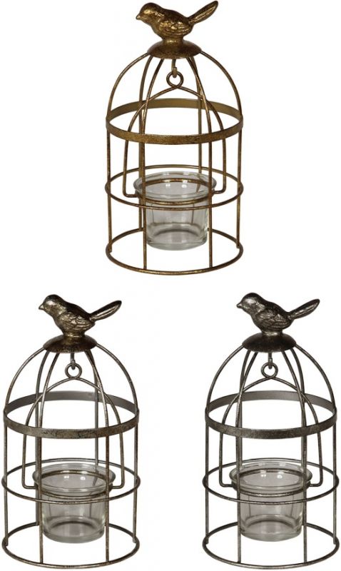 ФОНАРЬ КЛЕТКА 3 ДИЗАЙНА ASSORTED BIRD КЛЕТКА CANDLE HOLDER COTE TABLE, Арт.:22805