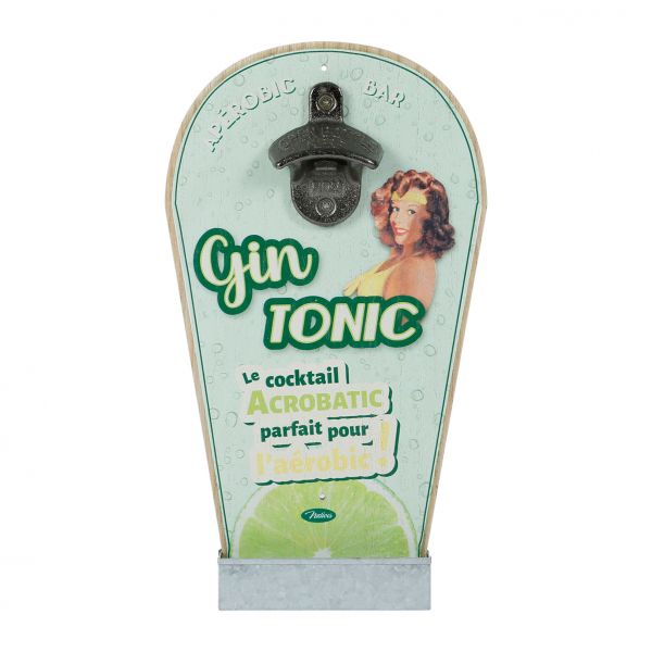 Настенная открывашка для бутылок GIN TONIC зеленый 18.5X32 MDF+MET
