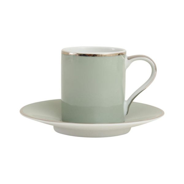 ПАРА ЧАШКА   ДЛЯ КОФЕ  COFFEE CUP&SAUCER GINGER GREEN+PLATIN 10CL PORCEL COTE TABLE, АРТИКУЛ 30235