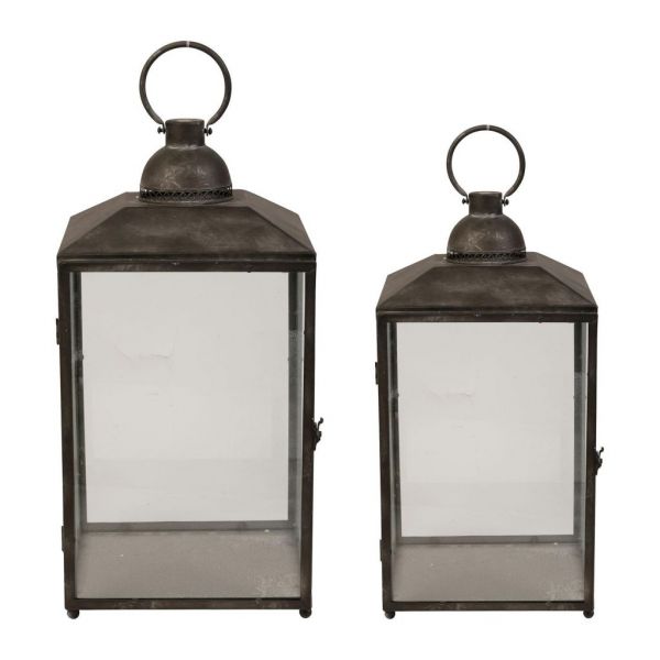 ФОНАРЬ НАБОР ИЗ 2Х LANTERN X2 DAGENHAM BLACK H58+H43.5CM IRON+GLASS COTE TABLE, Арт.:33635