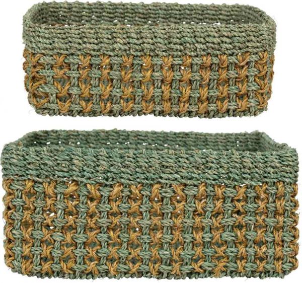 КОРЗИНА   SQUARE BASKET X2 ABAKA NAT+GREEN 25X25+21X21 ABACA COTE TABLE, Арт.: 35103