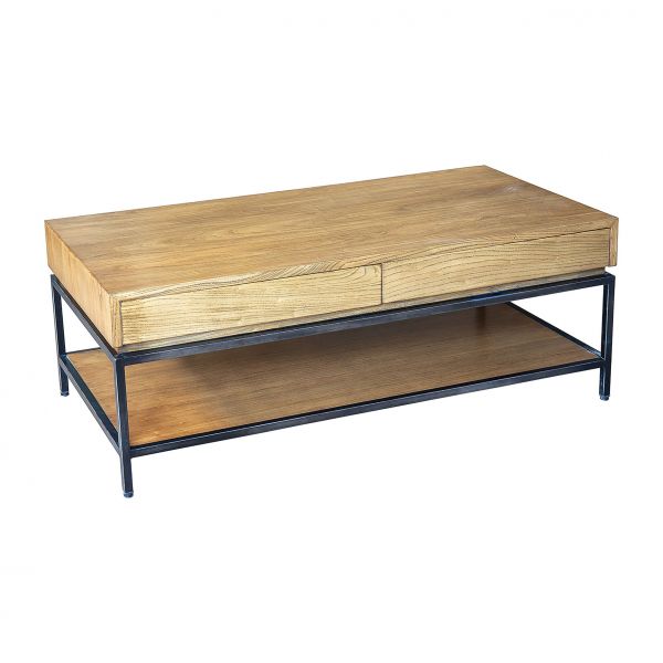 СТОЛ КОФЕЙНЫЙ С ВЫДВИЖНЫМИ ЯЩИКАМИ 125X65H45 СМ., МАСИВ ВЯЗА + МЕТАЛЛ, COTE TABLE, Арт.: 35356