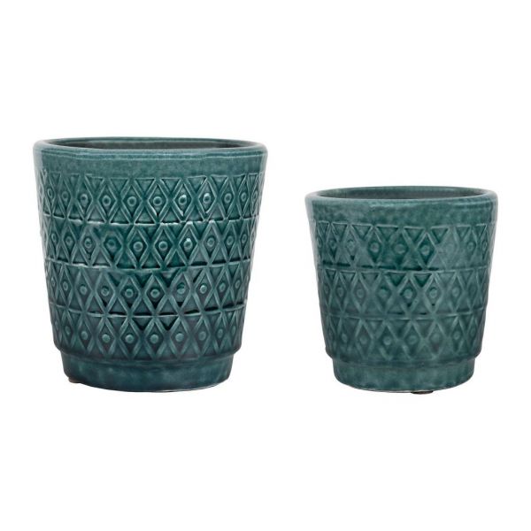 НАБОР Кашпо 2 ШТ.  FLOWER POT X2 HEXO BLUE D14H14+D12H12 TERRACOTTA COTE TABLE, арт.: 35499