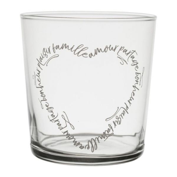 СТАКАН TUMBLER HEART SHAPED TEXT BODEGA WHITE 37CL GLASS COTE TABLE, АРТИКУЛ 35799