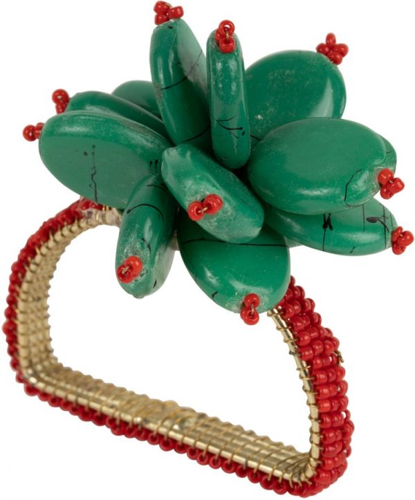 КОЛЬЦО ДЛЯ САЛФЕТКИ, COTE TABLE, NAPKIN RING FLEURI GREEN+RED D4 IRON+GLASS+PLASTIC, АРТИКУЛ 35850