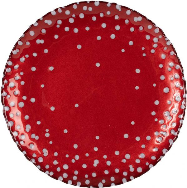 ТАРЕЛКА DINNER PLATE FLOCON RED+WHITE D28CM GLASS COTE TABLE, АРТИКУЛ 36291