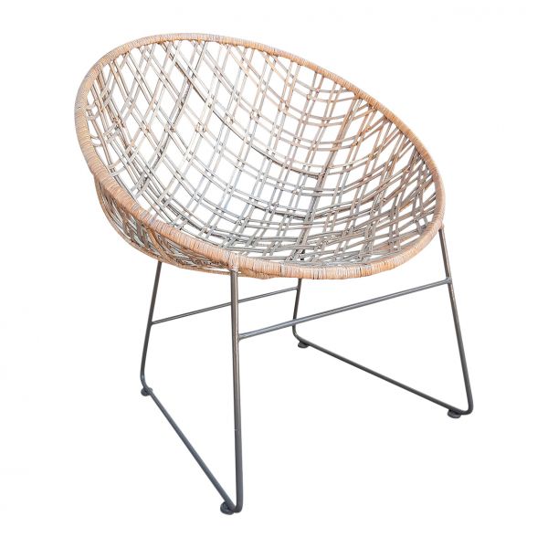 КРЕСЛО ИЗ РОТАНГА, COTE TABLE, ROUND CHAIR SANTORIN NAT+GREY 66X71H77 RATTAN+IRON, Арт.: 36471