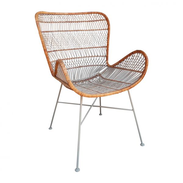 Кресло  SANTORIN NAT+WHITE 67X58.5H92 RATTAN+IRON, Арт.: 36475