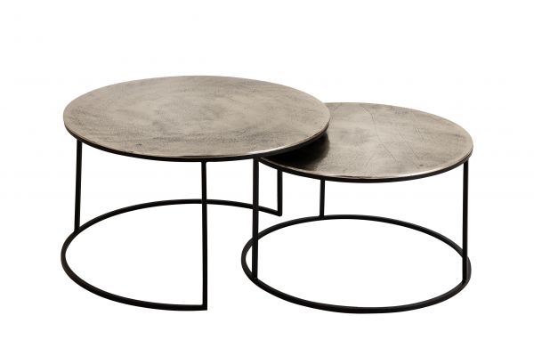 СТОЛ КОФЕЙНЫЙ, НАБОР ИЗ 2 ШТ., COTE TABLE, NEST OF 2 TABLE FELIA SILVR D75H44+D65H39 ALU+IRON, Арт.: 36477