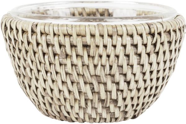 САЛАТНИК, COTE TABLE, CEREAL BOWL EDNNA WHITE D16XH6.5CM RATTAN+GLASS, АРТИКУЛ 36665