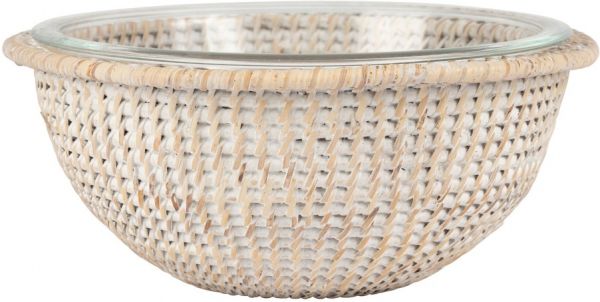 САЛАТНИК, COTE TABLE, SALAD BOWL EDNNA WHITE D27XH10.5CM RATTAN+GLASS, АРТИКУЛ 36671