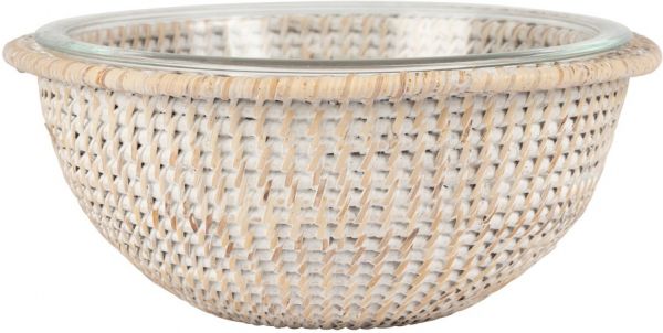 САЛАТНИК, COTE TABLE, SALAD BOWL EDNNA WHITE D27XH10.5CM RATTAN+GLASS, АРТИКУЛ 36671