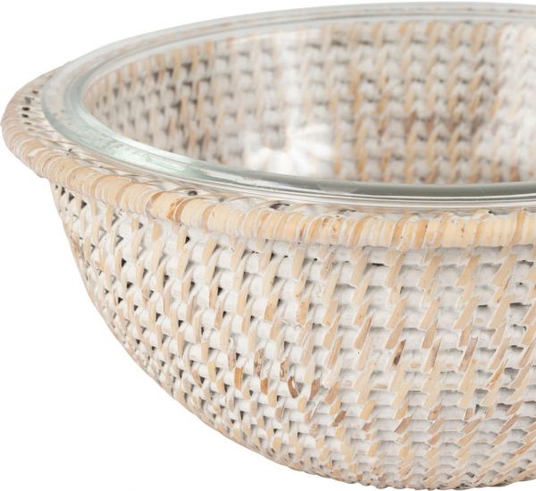 САЛАТНИК, COTE TABLE, SALAD BOWL EDNNA WHITE D27XH10.5CM RATTAN+GLASS, АРТИКУЛ 36671