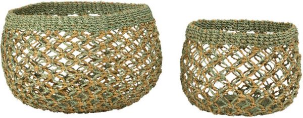 Корзина - кашпо, COTE TABLE, FLOWER POT X2 ABAKA GREEN+NAT D24H18+D18H15 ABACA, АРТИКУЛ 36788