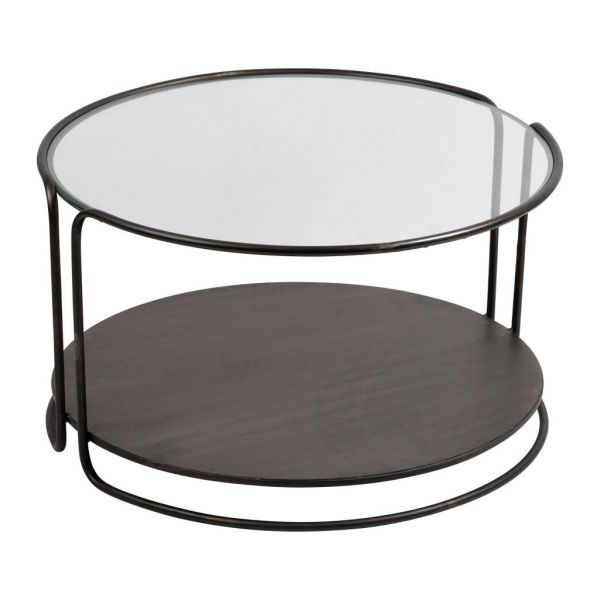 СТОЛИК КОФЕЙНЫЙ, COTE TABLE, ROUND COFFEE TABLE TAHRA BROWN D70H39 IRON+GLASS, Арт.: 36826