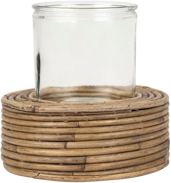 ПОДСВЕЧНИК CAELAN NATURAL D20XH8CM GLASS+RATTAN, Арт.:36873