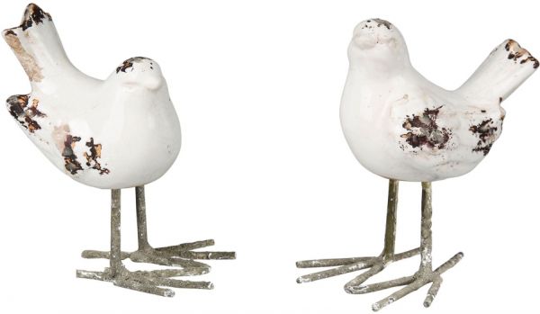 ПТИЦЫ В АССОРТИМЕНТЕ, 2 ШТ.,, COTE TABLE, 2 ASSORTED BIRDS OISEAU WHITE 12H14 TERRACOTT+IRON, Арт.: 36886