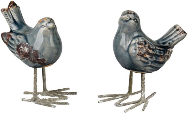 ПТИЦЫ В АССОРТИМЕНТЕ, 2 ШТ.,, COTE TABLE, 2 ASSORTED BIRDS OISEAU BLUE 12H14 TERRACOTTA+IRON, Арт.: 36887