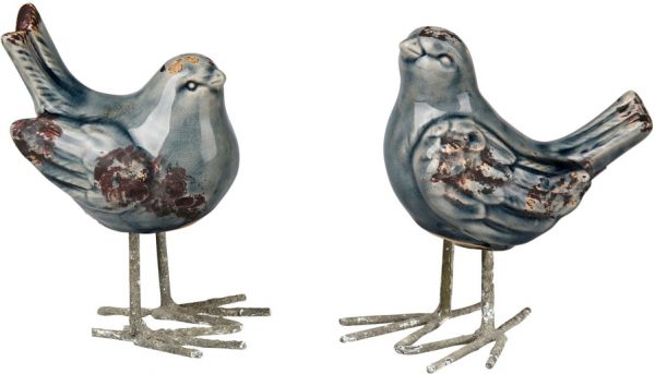 ПТИЦЫ В АССОРТИМЕНТЕ, 2 ШТ.,, COTE TABLE, 2 ASSORTED BIRDS OISEAU BLUE 12H14 TERRACOTTA+IRON, Арт.: 36887