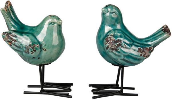 ПТИЦЫ В АССОРТИМЕНТЕ, 2 ШТ.,, COTE TABLE, 2 ASSORTED BIRDS OISEAU GREEN 12H14 TERRACOTT+IRON, Арт.: 36888