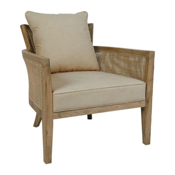 Кресло, ARMCHAIR LAKSOA SAND 70X78XH74CM OAK+RATTAN+100% хлопок ,Cote Table ,Арт.: 37064