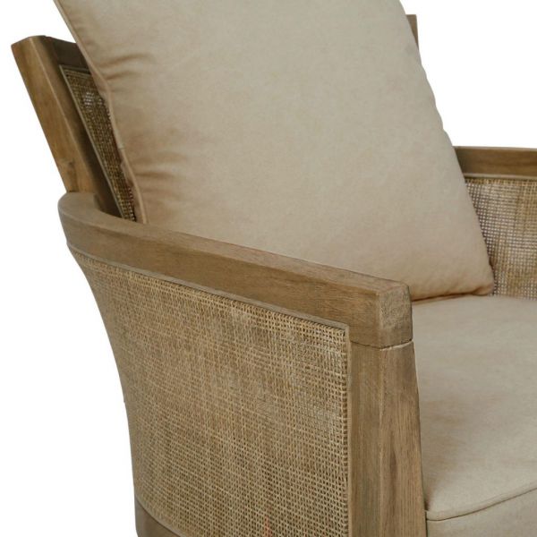 Кресло, ARMCHAIR LAKSOA SAND 70X78XH74CM OAK+RATTAN+100% хлопок ,Cote Table ,Арт.: 37064