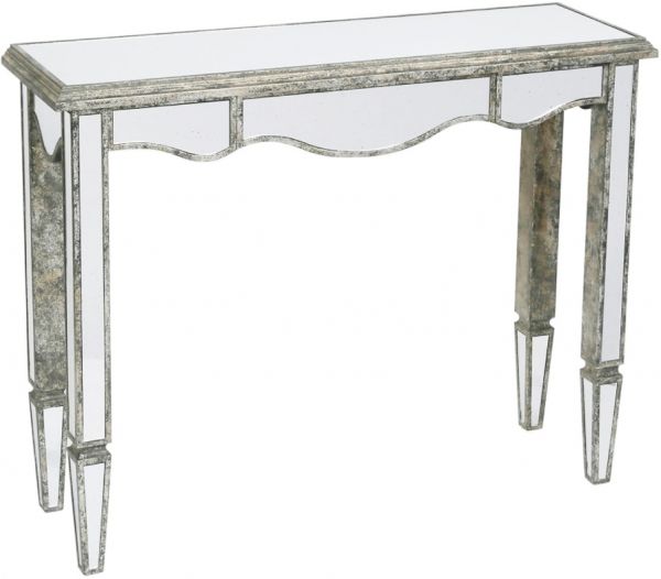 Консоль отделанная состаренным зеркалом, CONSOLE 1D BOIS-MIROI BRONZE PATINA 110X34H85 PINE ,Cote Table ,Арт.: 37118