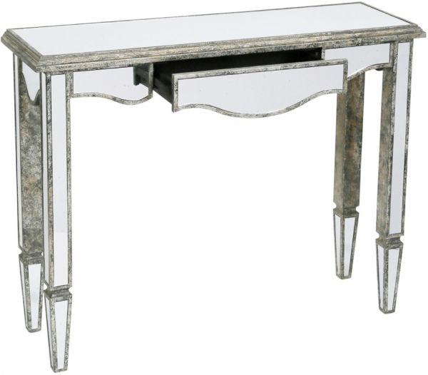 Консоль отделанная состаренным зеркалом, CONSOLE 1D BOIS-MIROI BRONZE PATINA 110X34H85 PINE ,Cote Table ,Арт.: 37118