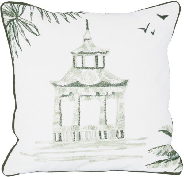 Подушка декоративная, CUSHION COVER PAGODE WHITE+GREEN 45X45 100% хлопок ,Cote Table ,Арт.: 37184