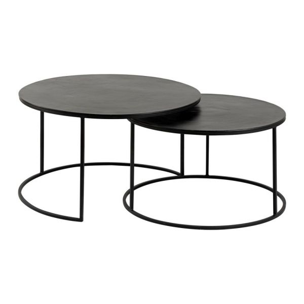 Кофейный столик, COFFEE TABLE X2 FELIA BLACK D75H44+D65H39 ALU+IRON ,Cote Table ,Арт.: 37335