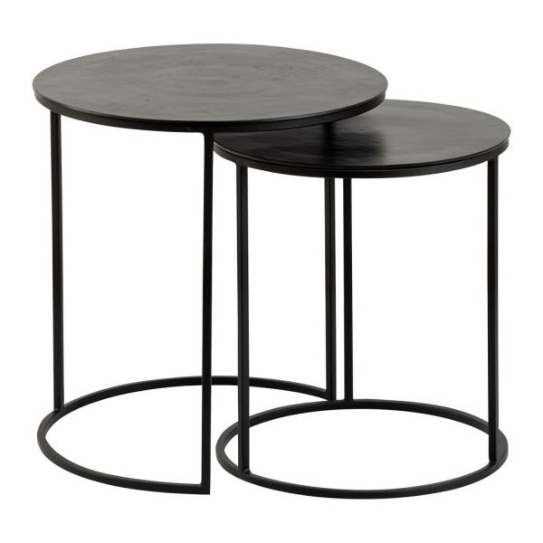 Столик приставной, набор 2 шт., NEST OF 2 TABLES  FELIA BLCK D49H53+D41H46 ALU+IRON ,Cote Table ,Арт.: 37336