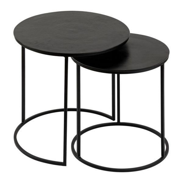 Столик приставной, набор 2 шт., NEST OF 2 TABLES  FELIA BLCK D49H53+D41H46 ALU+IRON ,Cote Table ,Арт.: 37336