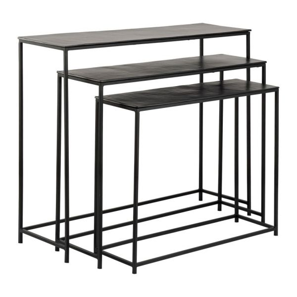 Консоль набор из 3 шт. FELIA BLACK H82/H70/H62 ALUMINIUM+IRON ,Cote Table ,Арт.: 37338