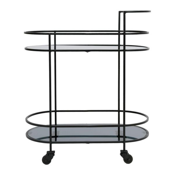 Столик-тележка сервировочный на колесиках, TROLLEY LARDECO BLACK+SMOKED 72X44H84CM IRON+GLASS ,Cote Table ,Арт.: 37351