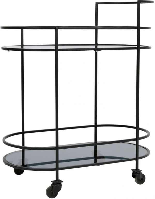 Столик-тележка сервировочный на колесиках, TROLLEY LARDECO BLACK+SMOKED 72X44H84CM IRON+GLASS ,Cote Table ,Арт.: 37351