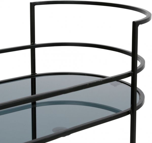 Столик-тележка сервировочный на колесиках, TROLLEY LARDECO BLACK+SMOKED 72X44H84CM IRON+GLASS ,Cote Table ,Арт.: 37351