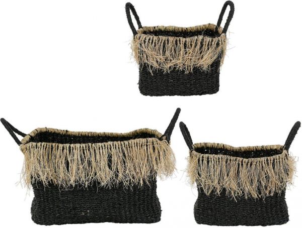 Набор корзин 3 шт.,  BIAK BLACK H40/H35/H30CM SEAGRASS+JUTE ,Cote Table ,Арт.: 37373