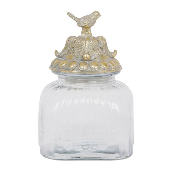 Банка с крышкой, JAR WITH LID OISEAU GOLD D16.5XH25CM GLASS+IRON ,Cote Table ,Арт.: 37404