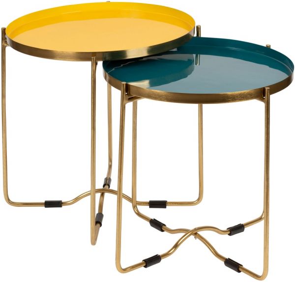 Столики кофейные 2 шт KLEIA зеленый, желтый D46X30+D42X25 металл