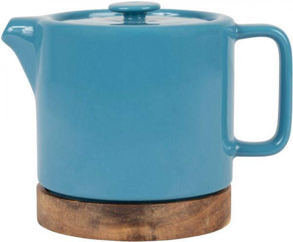 Чайник с ситечком NORDIKA синий 70CL керамика, акация, сталь