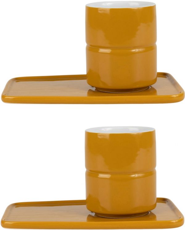 Набор из 2 стаканов на подносе DESIGN горчичный 25CL керамика