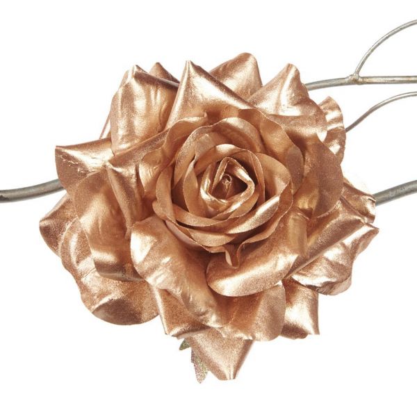Металик роза на клипсе розовый с золотом 15 см GOODWILL
