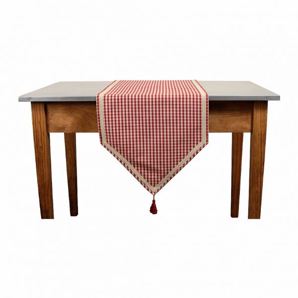 ДОРОЖКА, COMPTOIR DE FAMILLE,  TABLE RUNNER MAMI CARREAU RED 45X150CM COTTON, АРТИКУЛ 3956