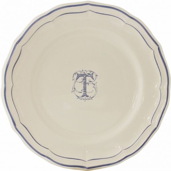 Тарелка обеденная "T", FILET MANGANESE MONOGRAMME, Д 26 cm GIEN